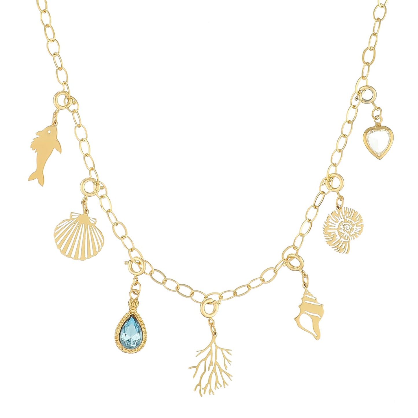 Rambling Rose 14K DIY Charms Necklace,Coral Necklace Beach by the Sea Ocean vacation necklace Gold Shell Pendant Necklaces (Style J)