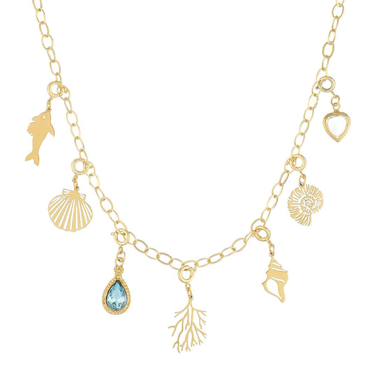 Rambling Rose 14K DIY Charms Necklace,Coral Necklace Beach by the Sea Ocean vacation necklace Gold Shell Pendant Necklaces (Style J)