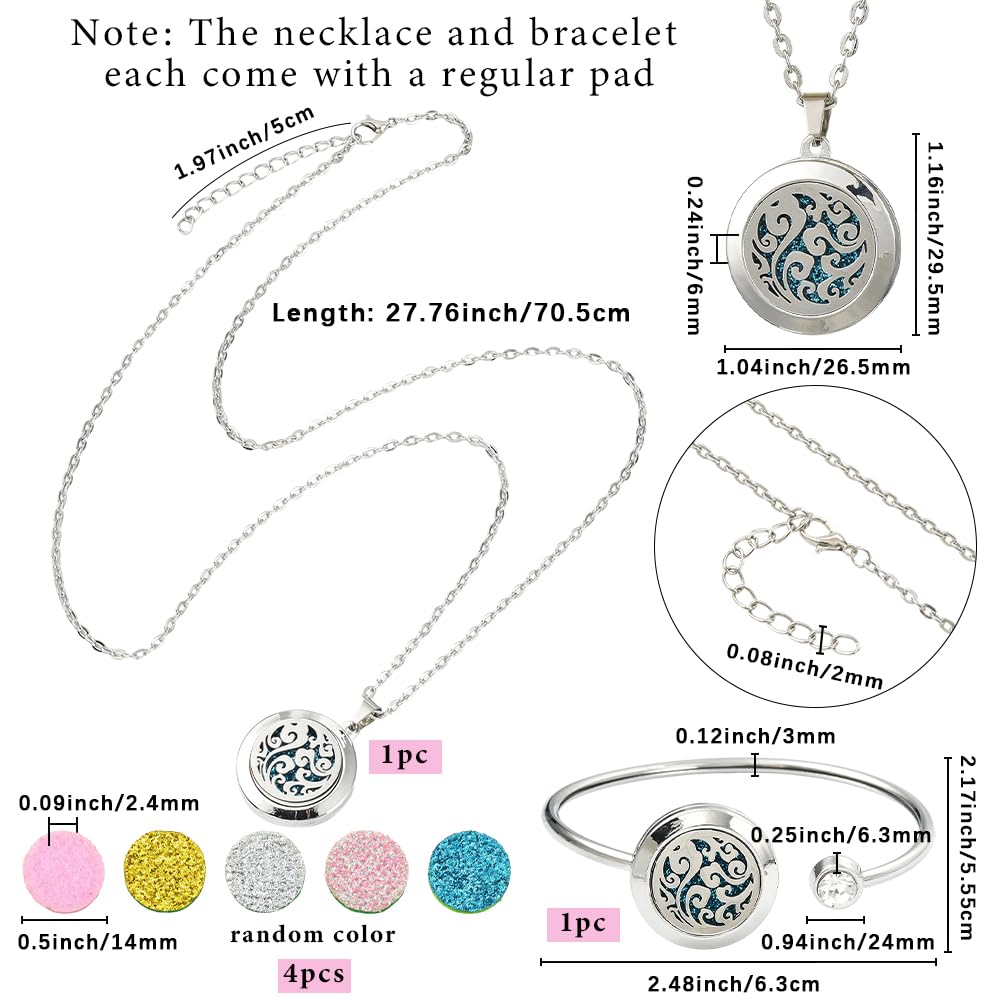SUNNYCLUE 1Pc Essential Oil Necklace 1Pc Essential Oil Diffuser Bracelet with 10Pcs Refill Pads Cloud Stainless Steel Cuff Bangle Diffuser Locket Necklaces Aromatherapy Jewelry for Women Gifts