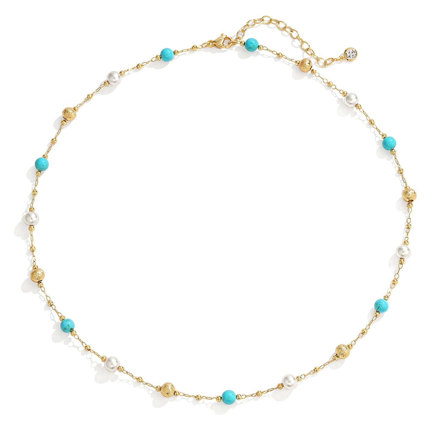 MTMY Beaded Necklaces for Women 14K Gold Plated Dainty Colorful Green/Rose Beaded Pearl Choker Necklace Delicate Boho Choker Necklace Jewelry Gift (turquoise pearl)
