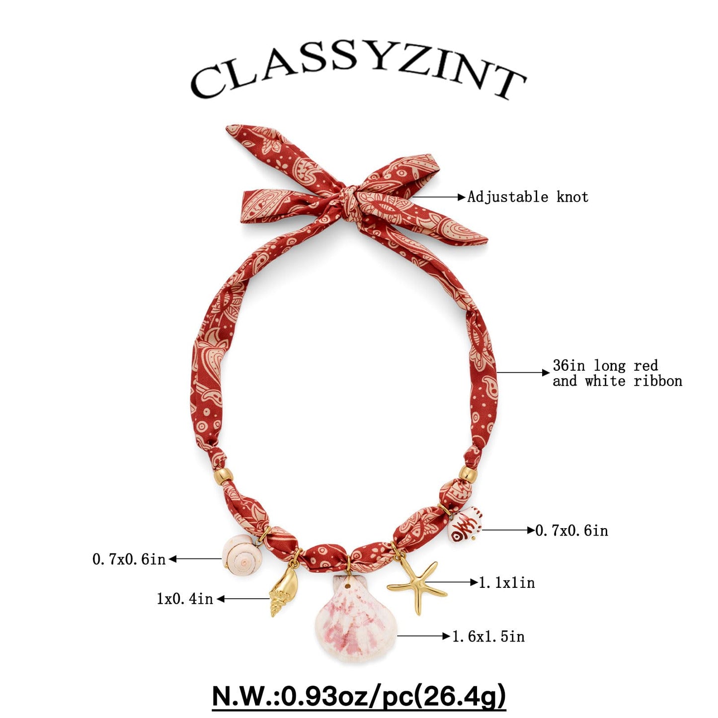 CLASSYZINT Pink Scarf Necklace with Shell Pendant Starfish Pendant Fish Charm Layered Necklace Boho Beach Jewelry Coastal Necklace for Women