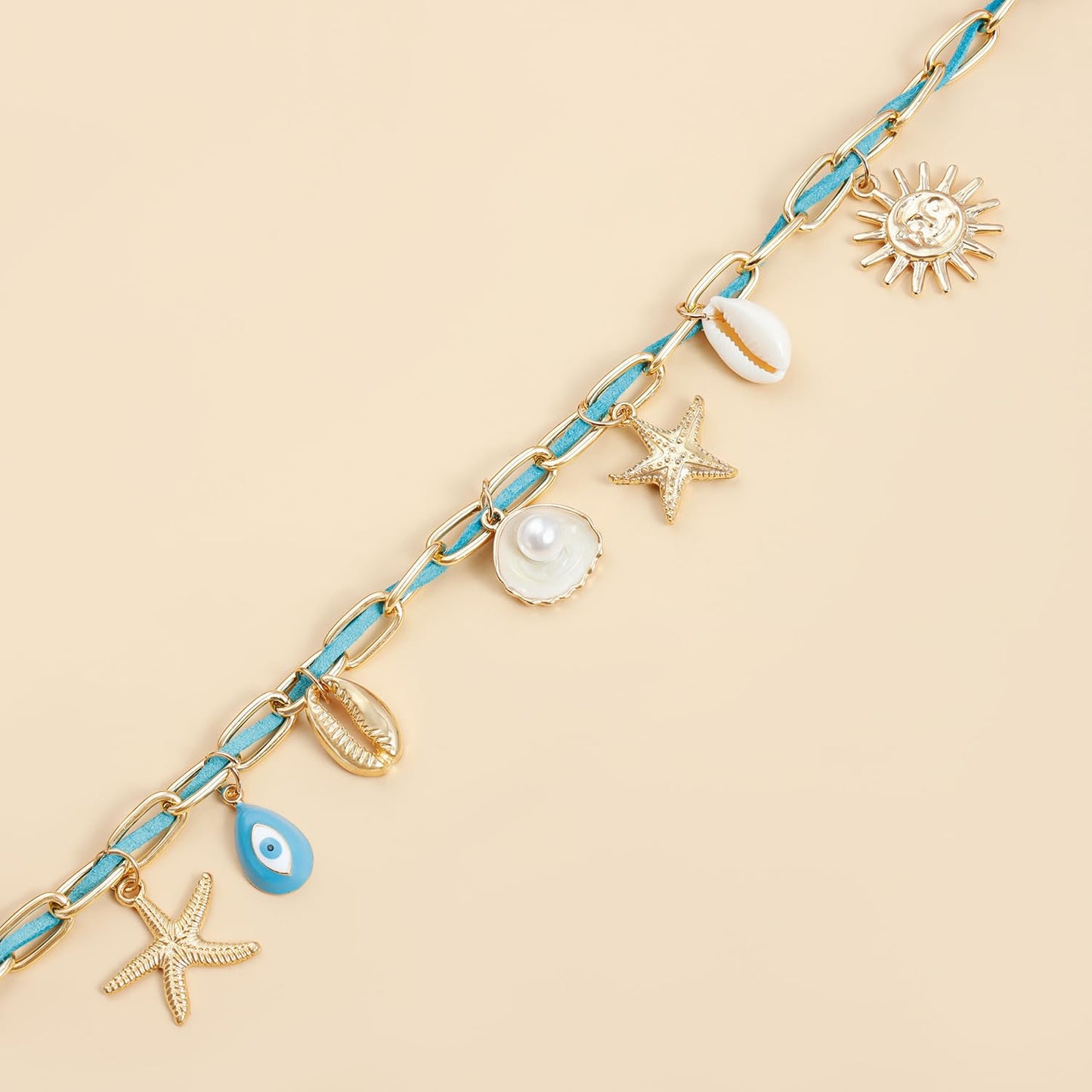 Lookray Starfish Necklace for Women Dainty Seashell Mermaid Charm Necklace Gold Layered Shell Beaded Necklace Boho Summer Beach Jewelry Mermaid Costumes Accessories StyleD