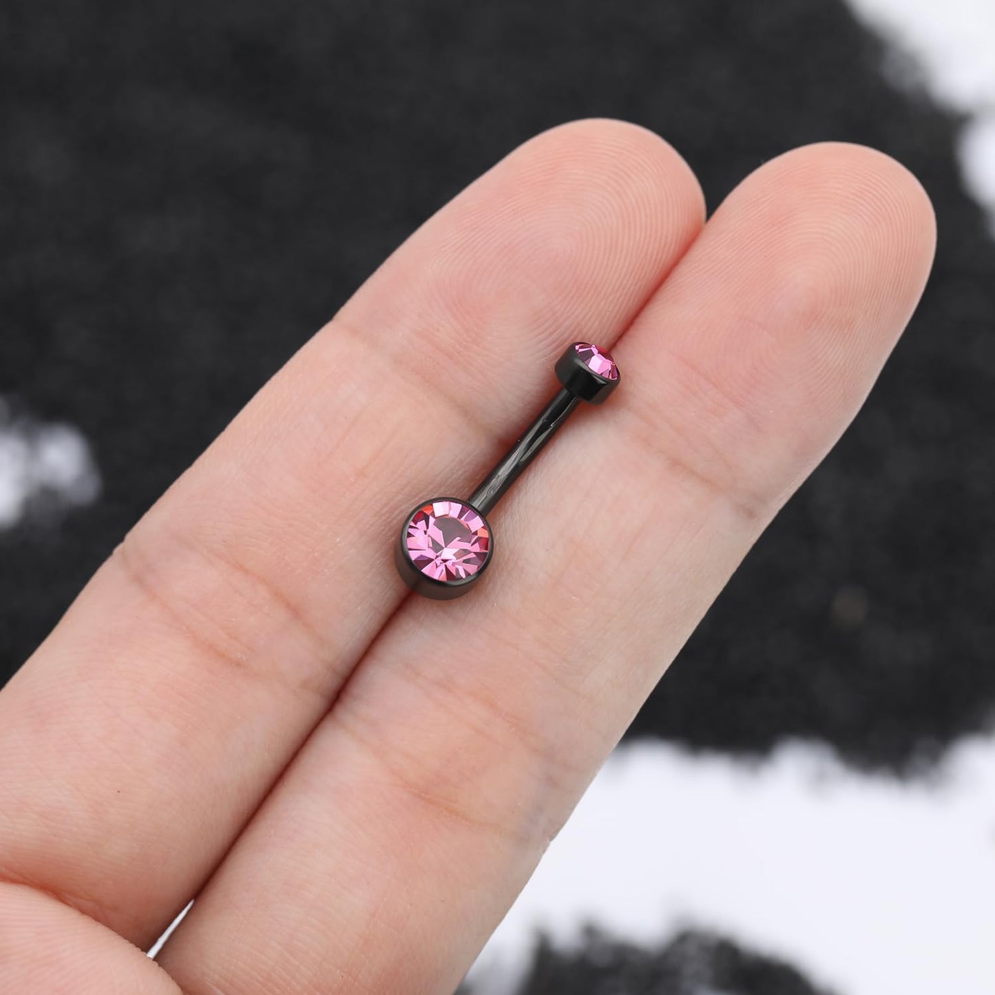 XUU Titanium Belly Button Rings, Black & Silver – 14G Internally Threaded Navel Piercing Jewelry, 10mm & 12mm Curved Barbells with 7 Colors Gems – Hypoallergenic (Black-Pink cz, 10MM)