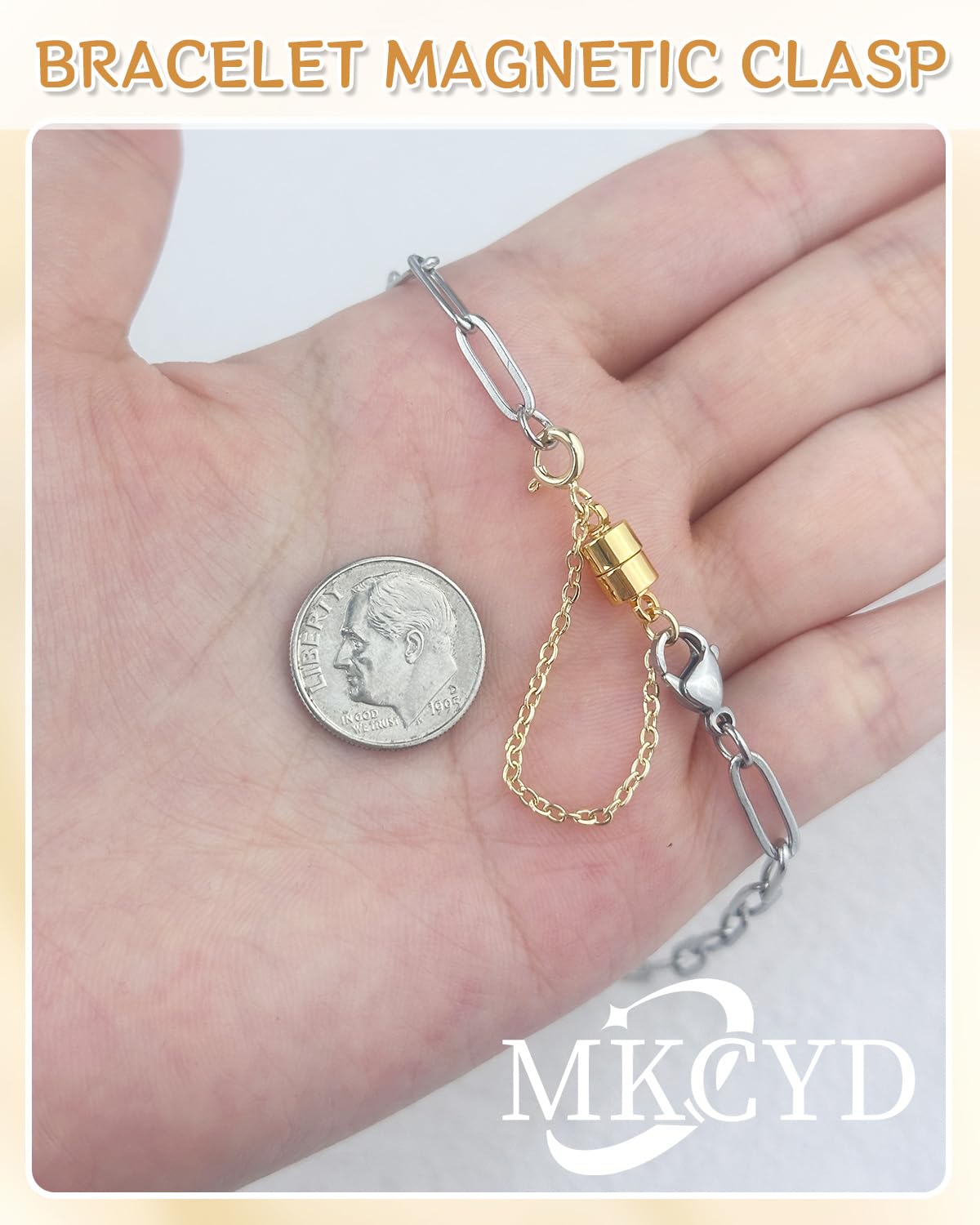 MKCYD 8Pcs Magnetic Bracelet Clasps and Closures with Safety Chain Never Fall Gold and Silver Bracelet Extender Converter Magnetic Clasps for Women