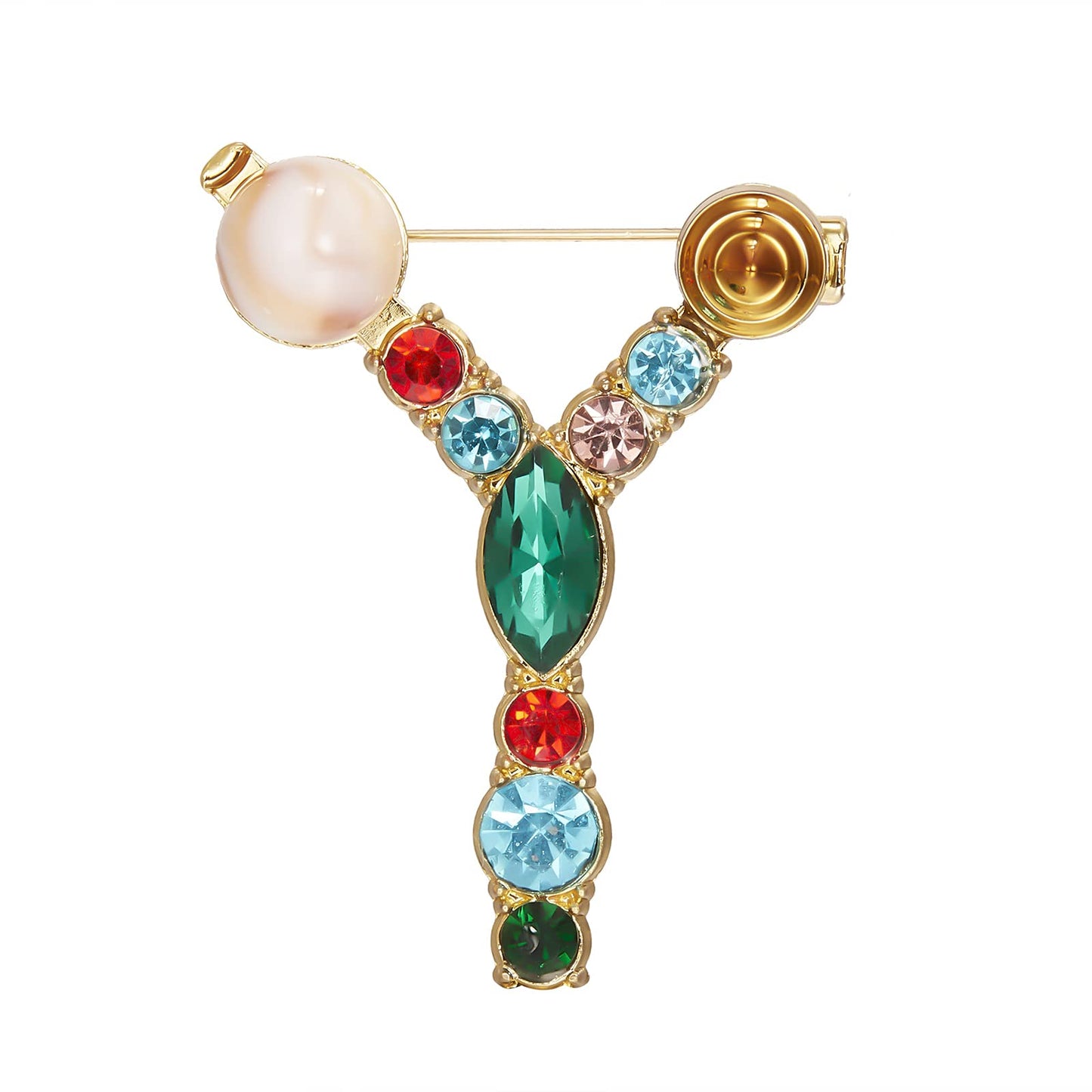 RINHOO Crystal Pearl Initial Brooch Gold Plated Enamel Colorful Letter Alphabet Breastpin Pin Jewelry for GIFTS (Gold Y)