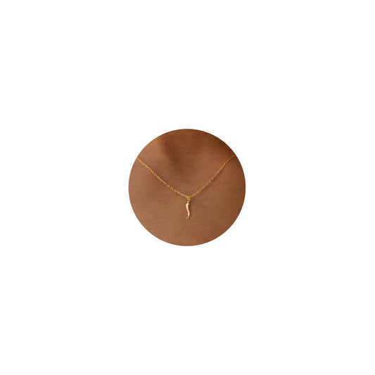BSGRL Gold Necklace for Women-14K Gold Plated Chilli Italian Horn Dainty Gold Necklace 16.5”+2” ext