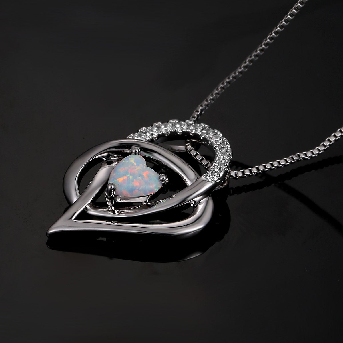 VOLUKA Opal Necklace Knot Heart Necklaces for Women Birthstone Infinity Forever Love Pendant Jewelry Gifts for Mom Daughter Girfriend Valentines Day Gifts