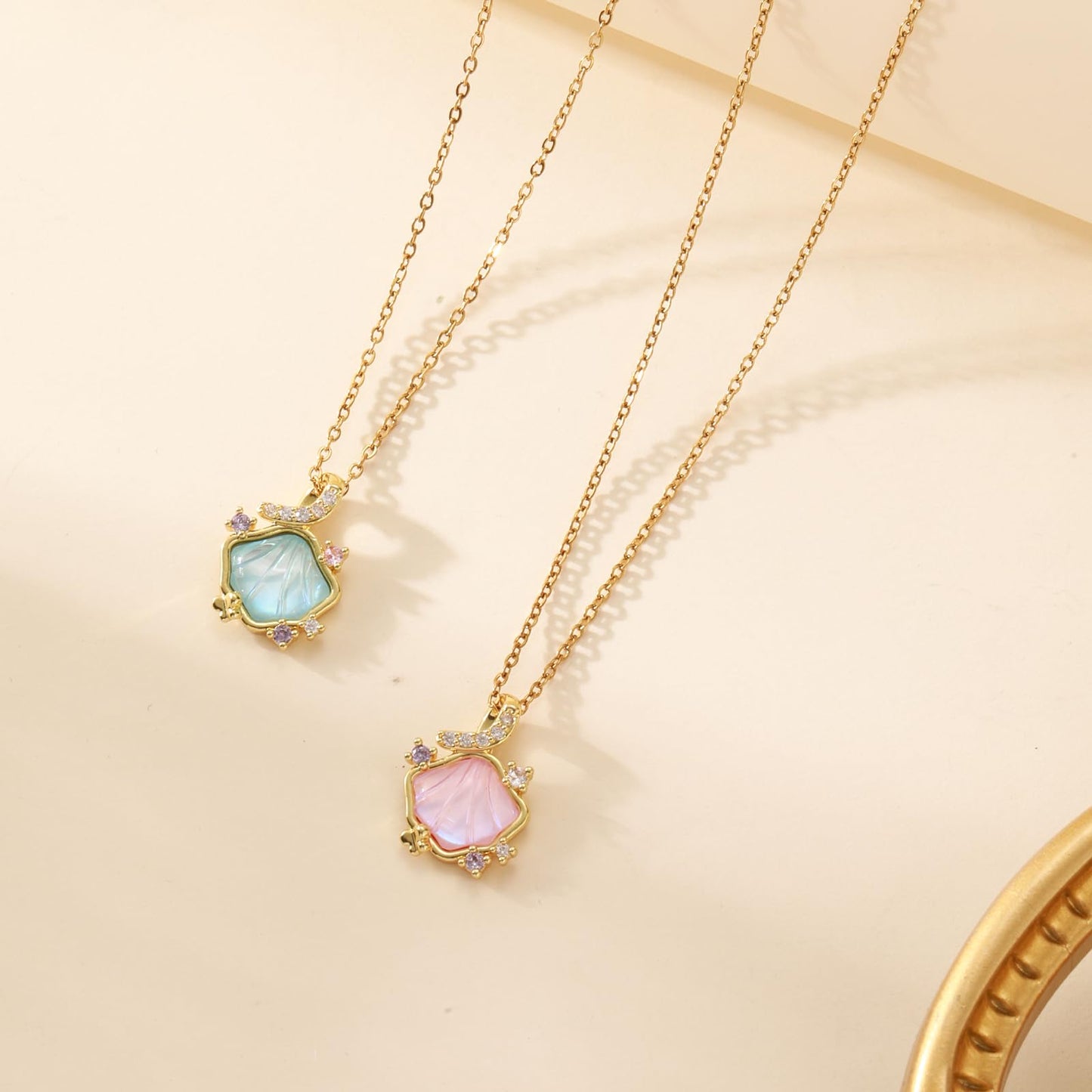 Blue Resin Mother Of Pearl Seashell Necklace-Gold Plated CZ Shell Necklace Beach Jewelry For Women Valentine's Day Mother's Day Christmas Birthday Gifts