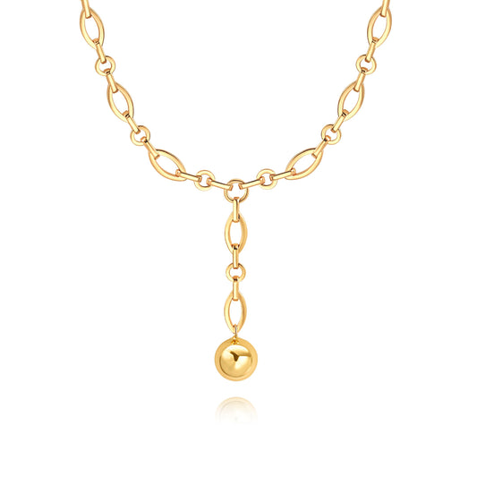 PEARLADA Chunky Gold Plated Y Necklace for Women, Ball Drop lariat Necklace, Statement Necklace for Women Trendy