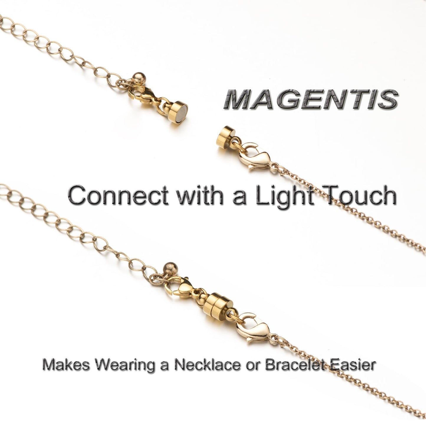 Mizeer Stainless Steel Magnetic Necklace Clasps and Closures, Magnetic Clasp Converter for Jewelry Making Supplies, Chain Extender Connector for Bracelet (4pcs Gold)
