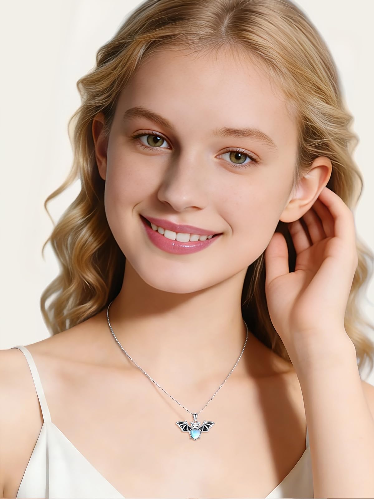 Dreamboat Bat Pendant Necklace for Women 925 Sterling Silver Moonstone Bat Animal Jewelry Halloween Birthday Gifts