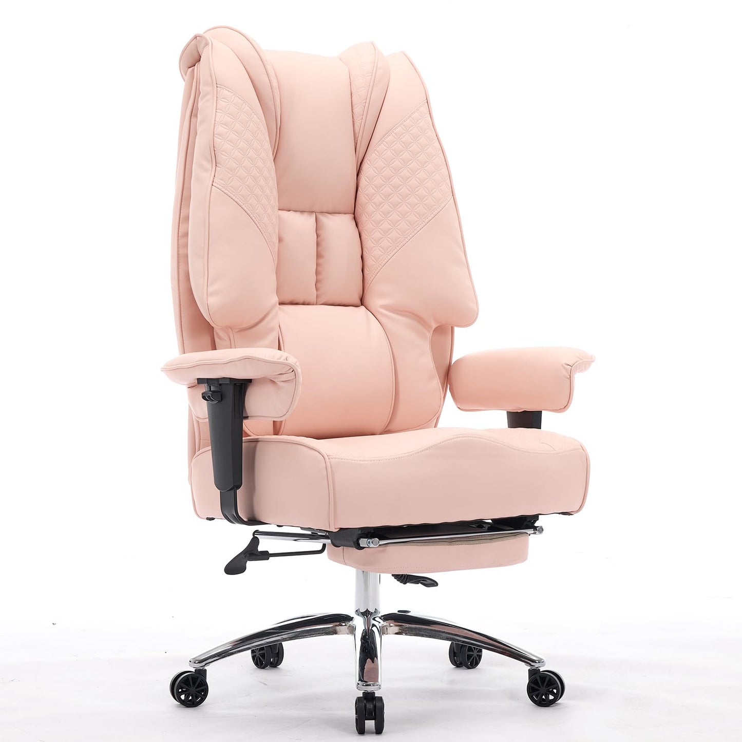 EXCEBET Big and Tall Office Chair 400lbs Wide Seat, Leather High Back Executive Office Chair with Foot Rest, Ergonomic Chairs Lumbar Support for Lower Back Pain Relief (Light Pink)