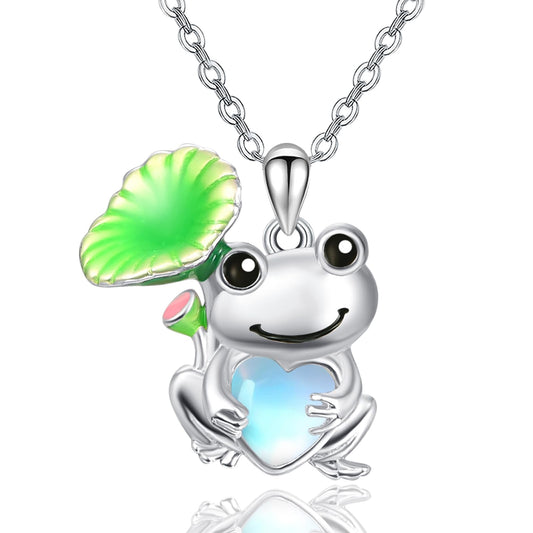 Dreamboat Frog Pendant Necklace for Women 925 Sterling Silver Moonstone Animal Jewelry Gifts for Frogs Lovers