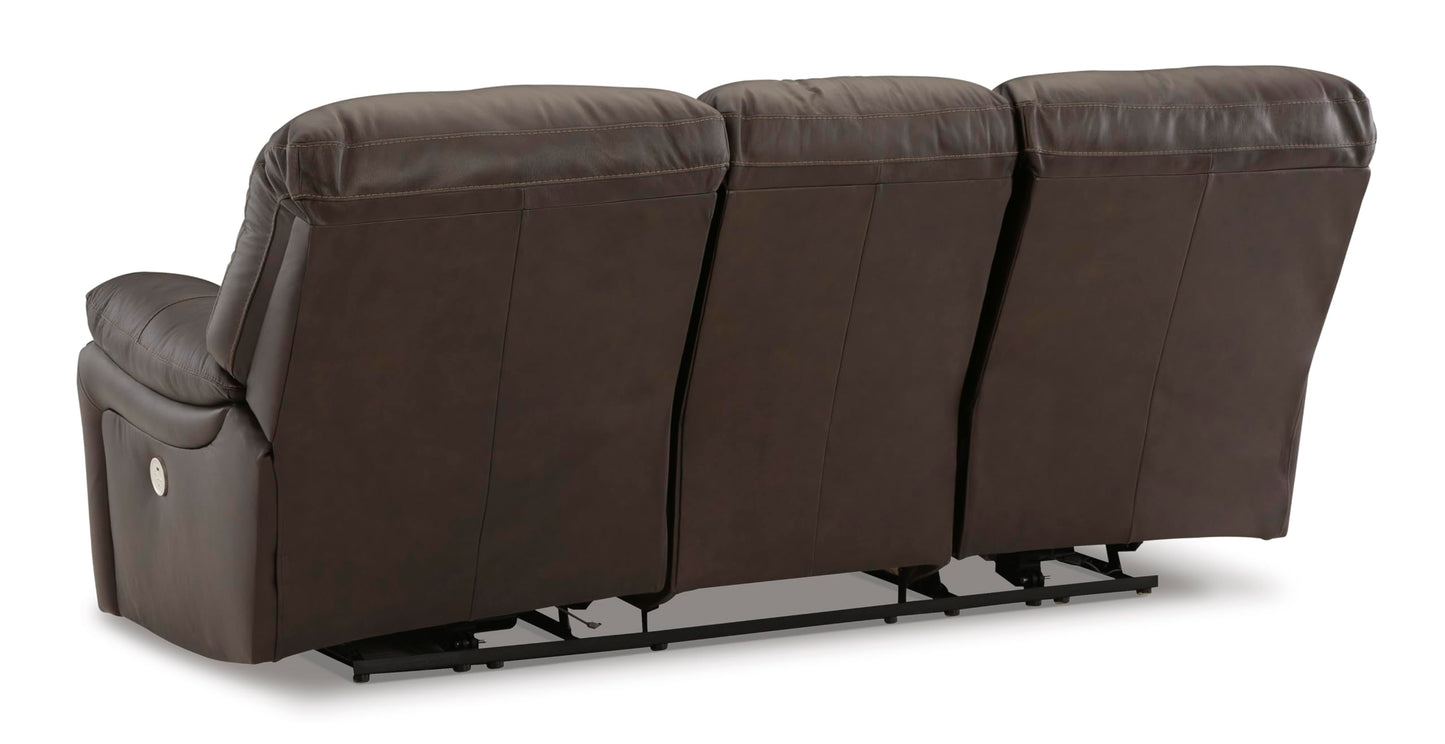 Signature Design by Ashley Leesworth Power Reclining Sofa, Leather and Faux Leather One-Touch Power Recliner Couch with USB, Zero Wall Design, 88" Width Living Room Seating