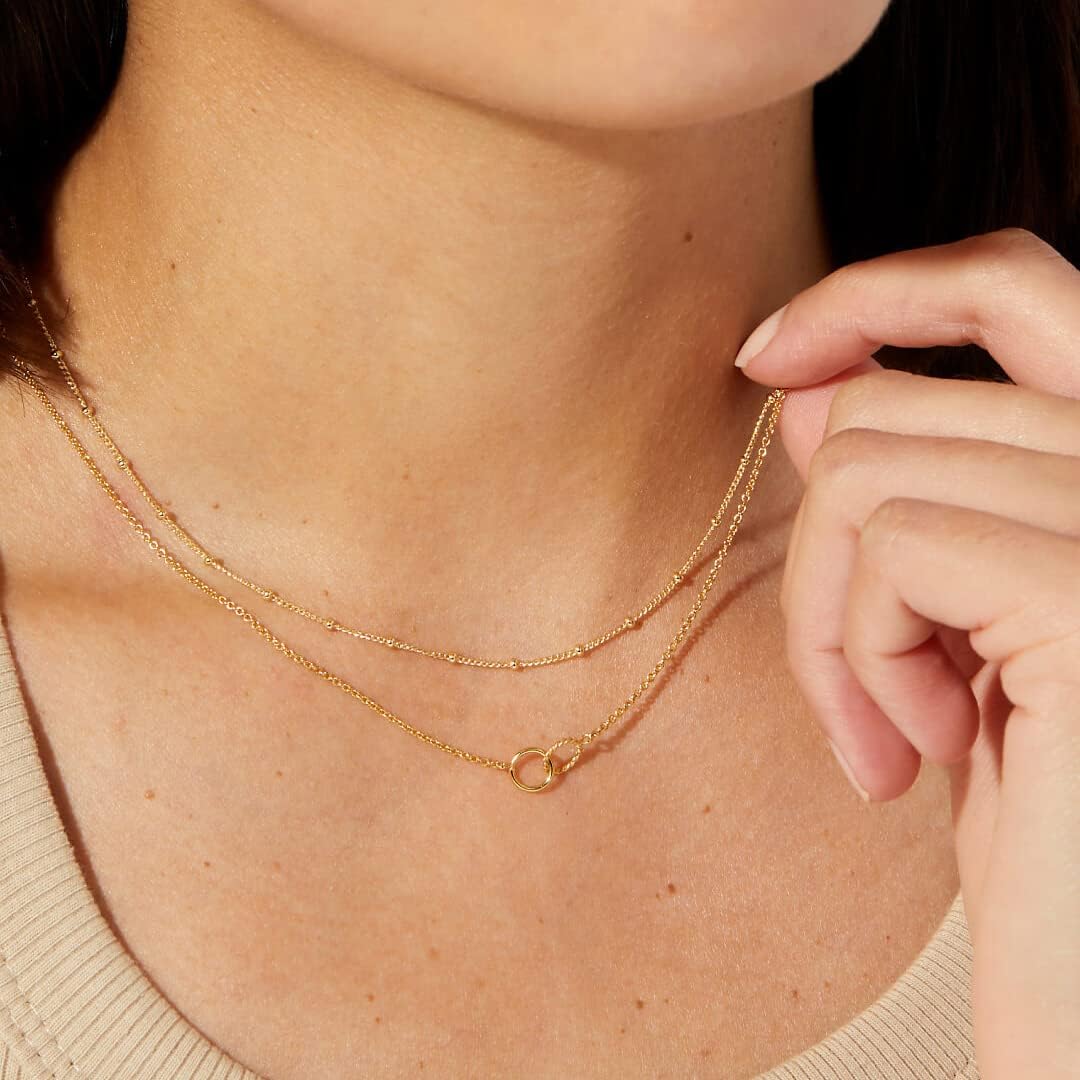 BSGRL Gold Necklace for Women-14K Gold Plated Hoop Pendant Dainty Gold Necklace 16.5”+2” ext
