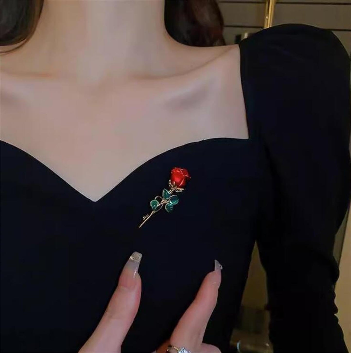Rose Flower Brooch Elegant Red Rhinestone Crystal Rose Lapel Pin Dress Accessories Jewelry-red C