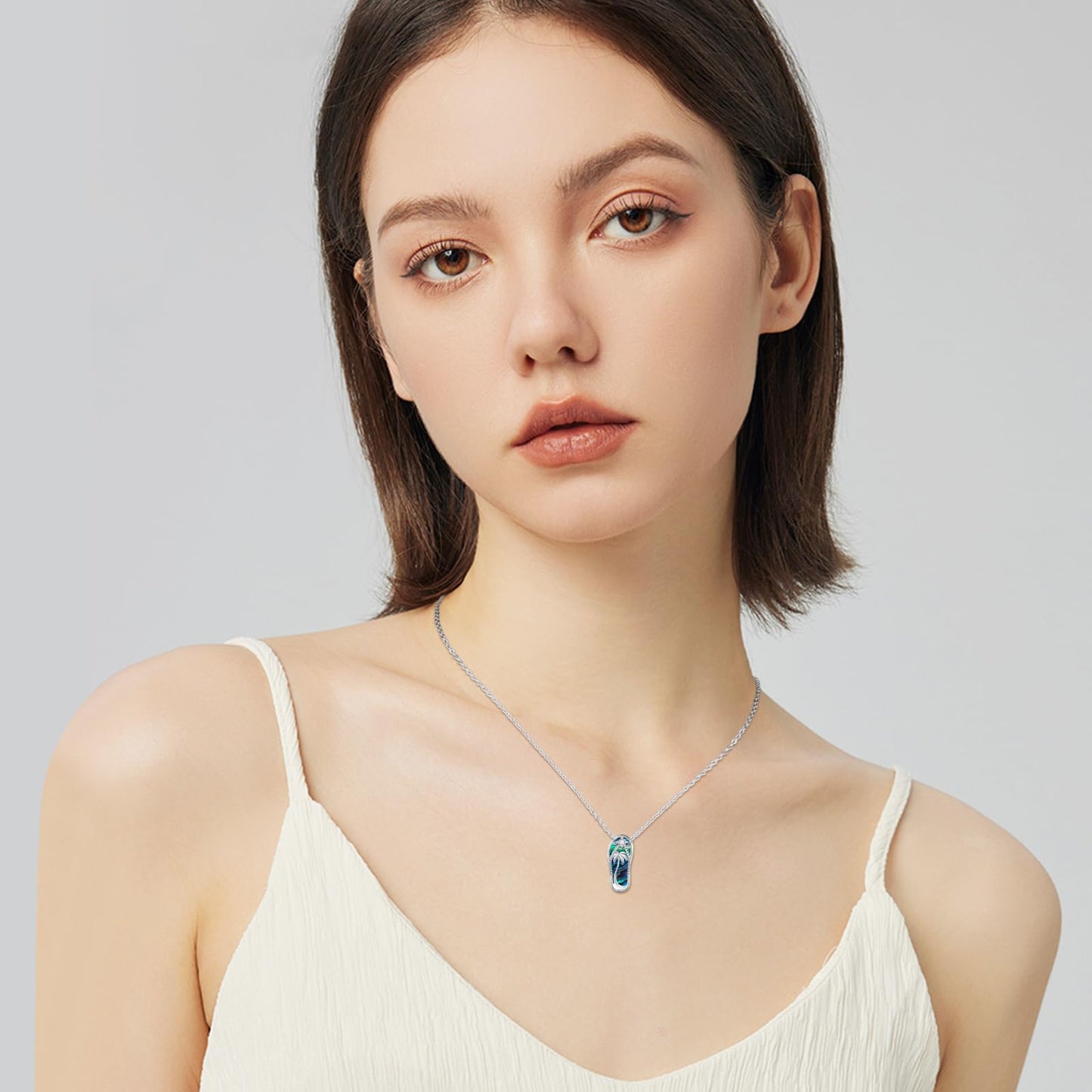 Midir&Etain Summer Necklace 925 Sterling Silver Palm Tree Pendant Beach Abalone Necklace Flip-Flop Jewelry for Women