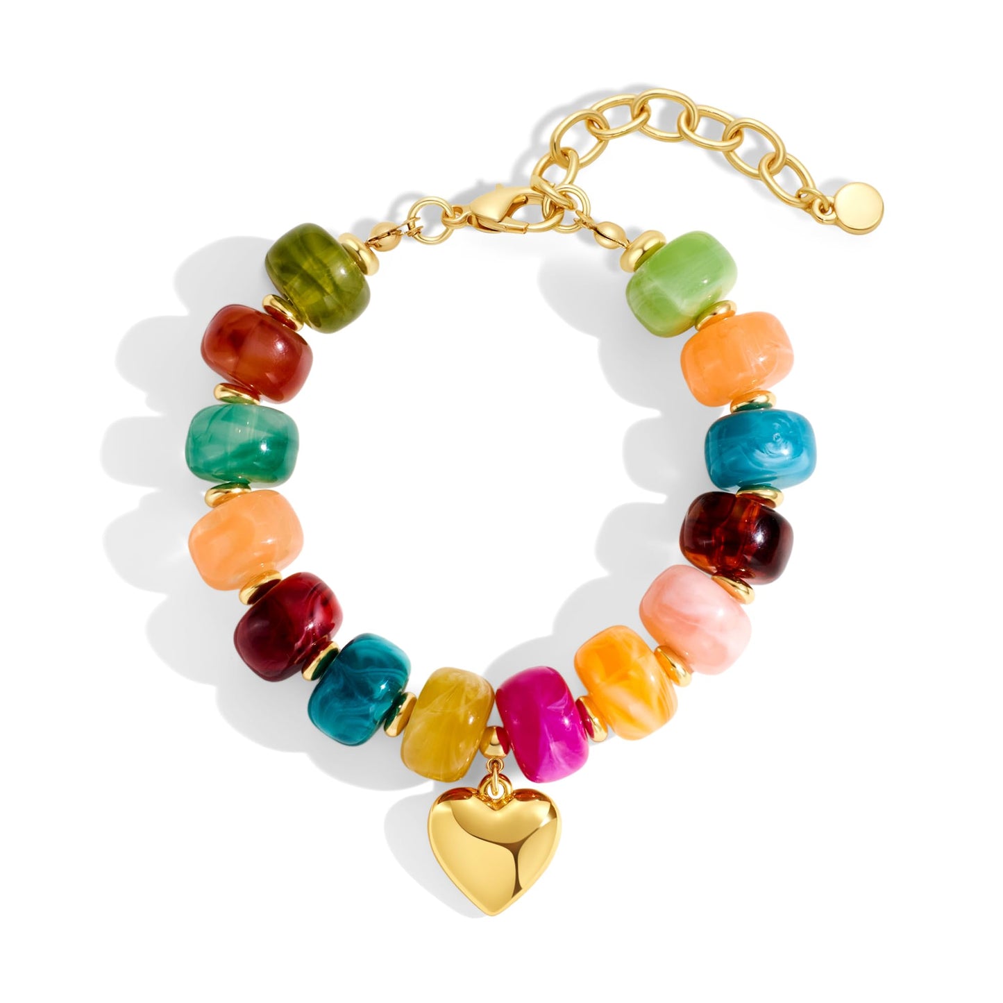 ENSKEFEN Colorful Beaded Heart Bracelets for Women Trendy Multicolor Acrylic Resin Beads Bracelet Statement Heart Charm Bracelet Boho Summer Jewelry