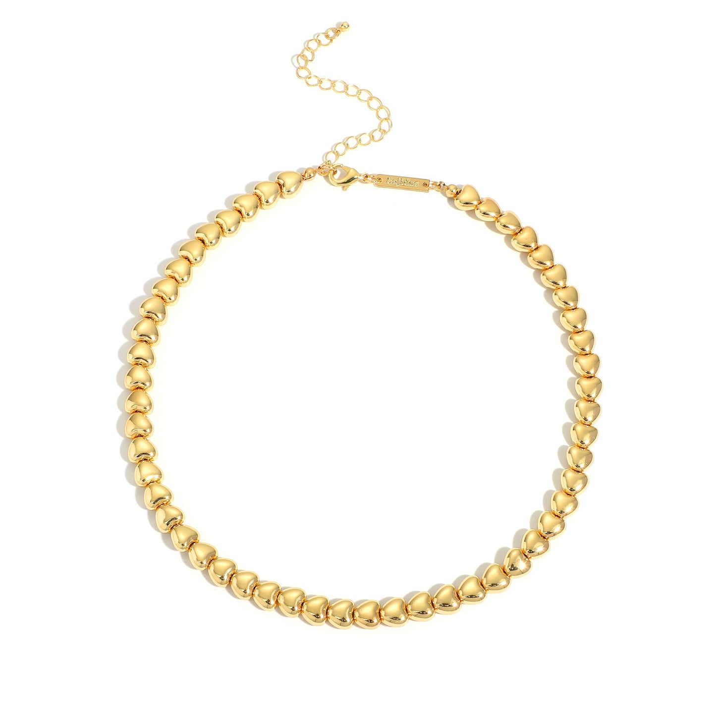 Sajidos Gold Plated Plastic Beaded Necklaces for Women 14K Gold Plated Bead Chunky Heart Charm Pendant Necklace Handmade Trend Fashion Jewelry Gifts