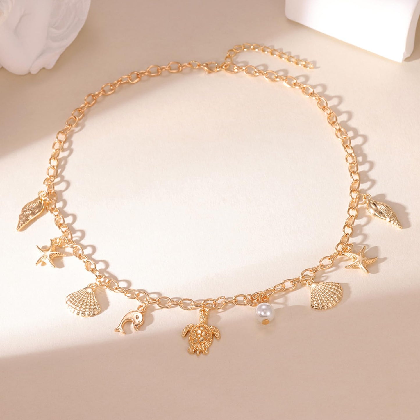 Seashell Charm Necklace for Women, Gold Starfish Beach Jewelry Coastal Vacation Outfits Accessories Summer Dresses Trendy 2026