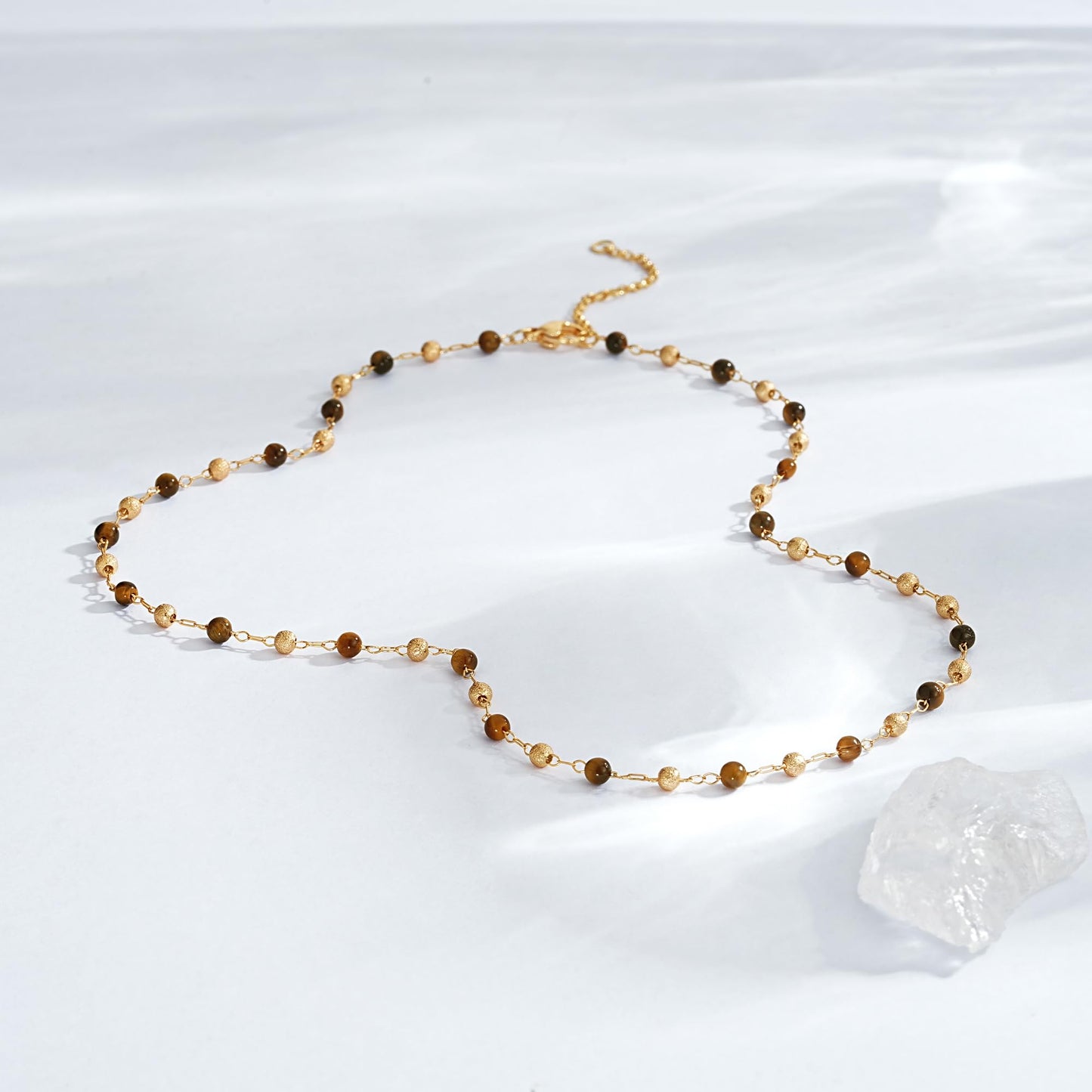 LOLAR RAY Huanghu Stone Jewelry for Women - 14K Gold Plated Round Beaded Choker Summer Beach Boho Choker Bead Gift