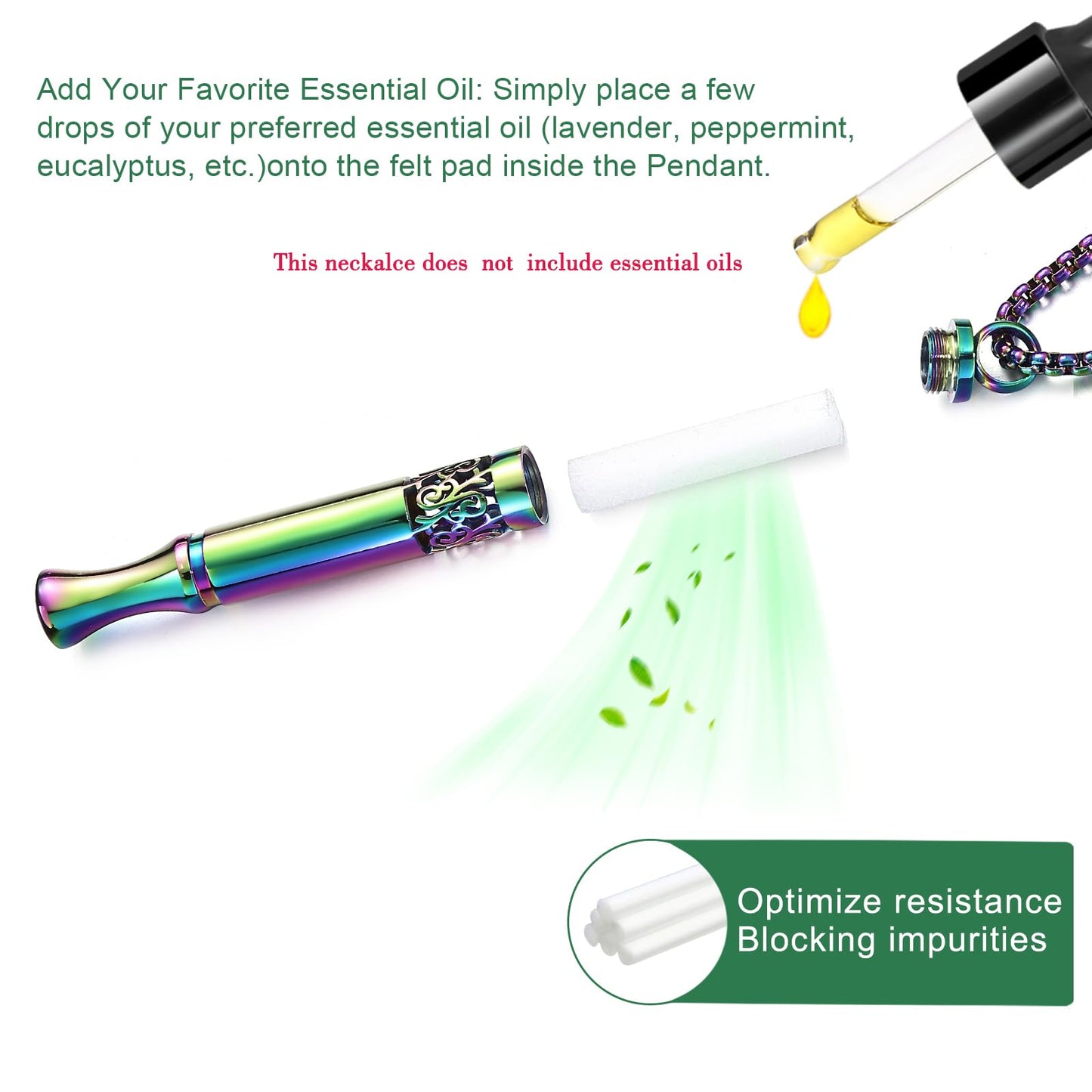 Anxiety Relief Pendant Mindfulness Breathing Necklace - Essential Oil Diffuser & Personal Inhaler Aromatherapy Necklaces for Women & Men (Rainbow)