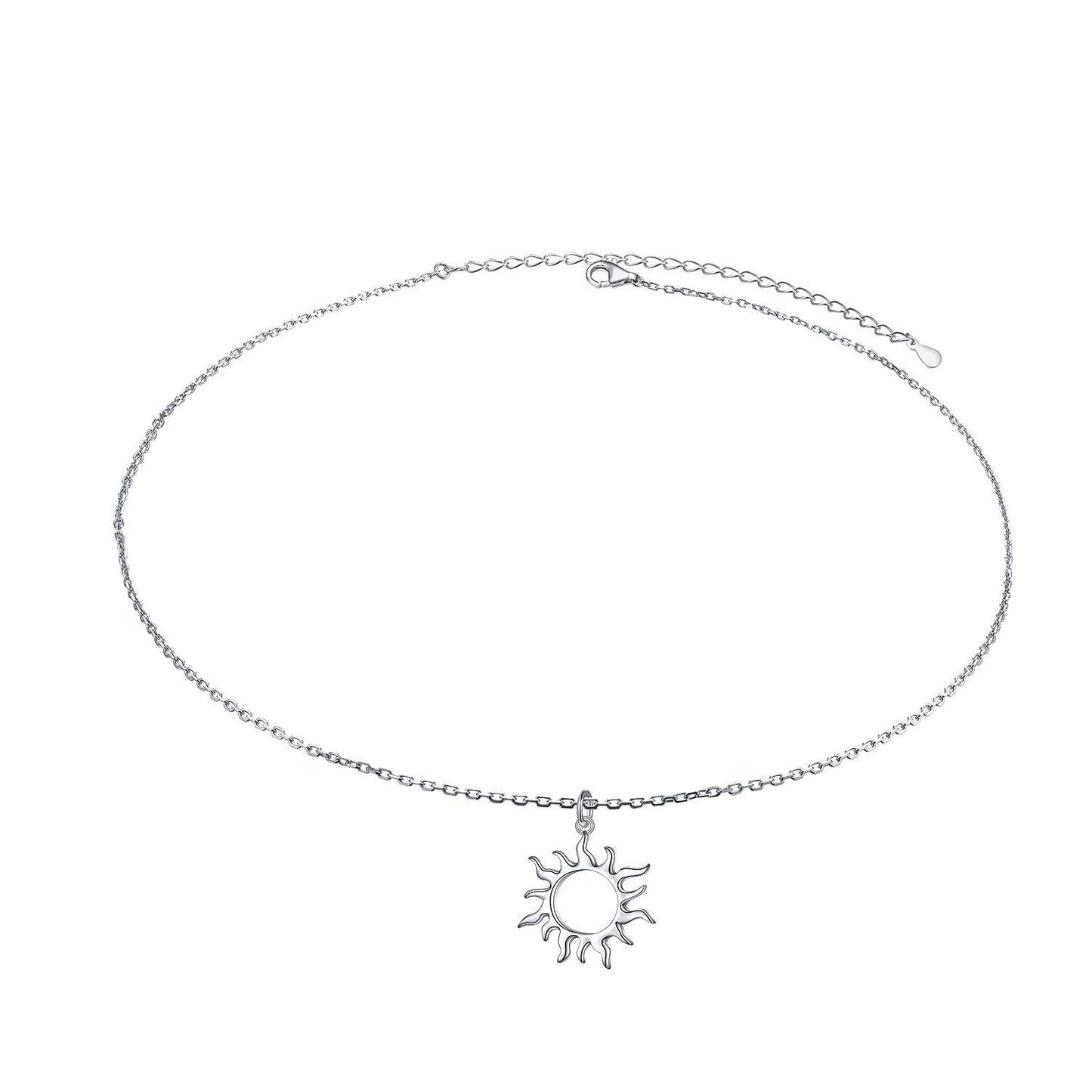 DAOCHONG S925 Sterling Silver Sun Choker Short Dainty Necklace Pendant for Women Jewelry Gift