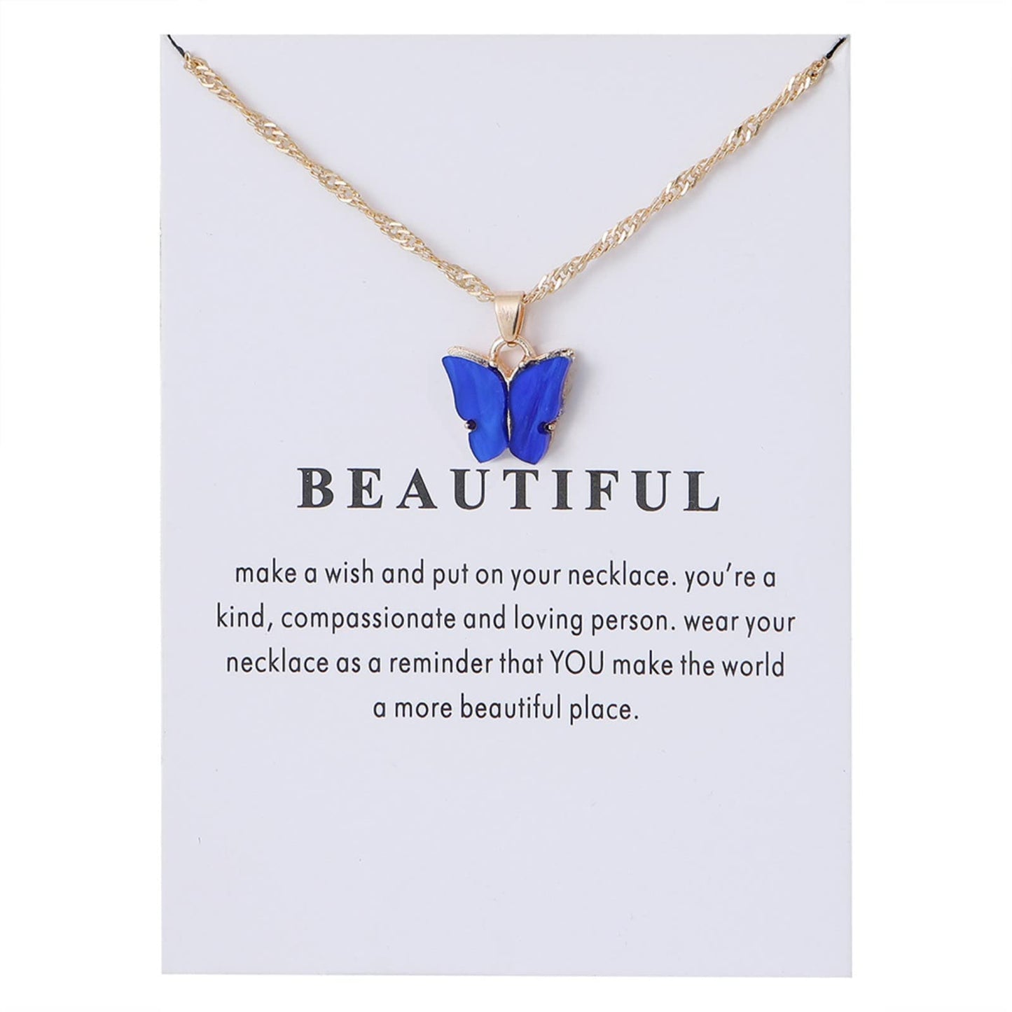 Rrdaily 9 Pcs Dainty Colorful Butterfly Pendant Necklace Set for Women,Bohemian Acrylic Butterfly Chain Necklace Cute Jewelry Gift (White card)