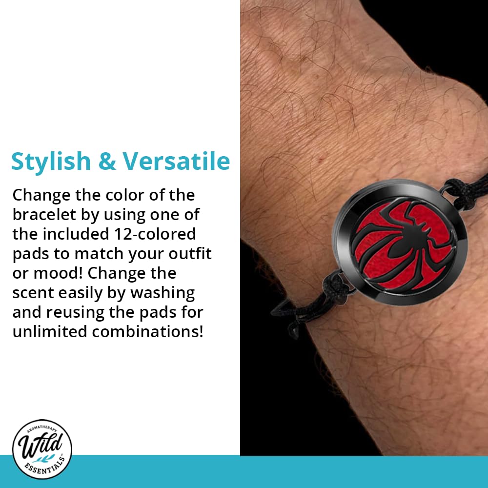 Wild Essentials Black Chrome Bat Essential Oil Diffuser Bracelet, Stainless Steel Aromatherapy Locket, Adjustable Nylon Band with 12 Color Pads, Jewelry Gift Set