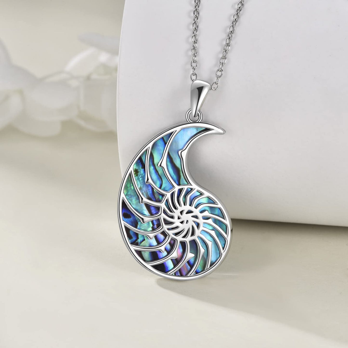 AXELUNA Conch Necklace Sterling Silver Ocean Beach Abalone Shell Jewelry for Women