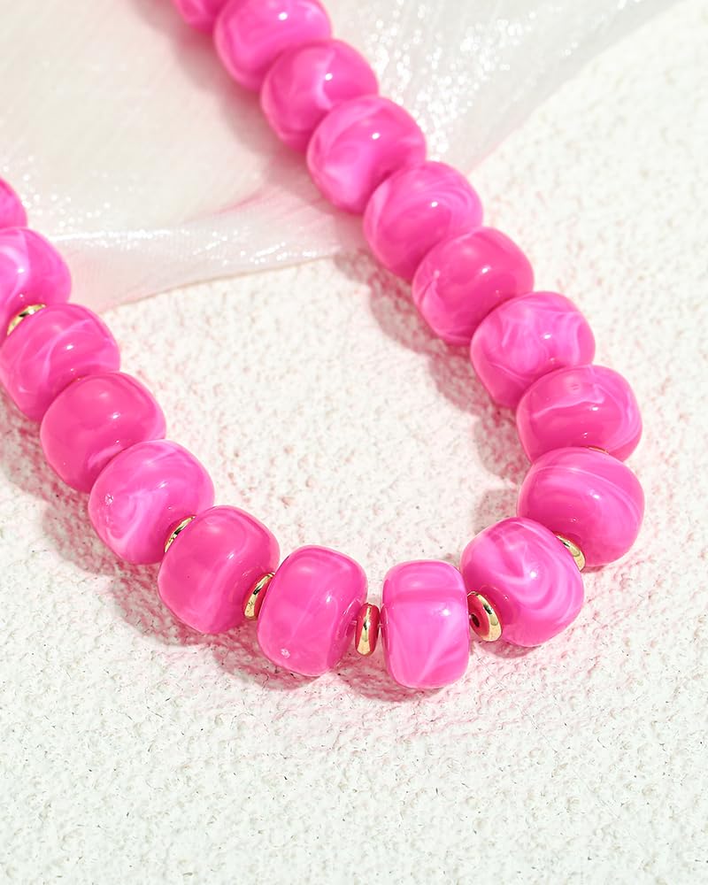 FAUTHENTICUTE Hot Pink Beaded Choker Necklace for Women Statement Boho Bead Necklaces Trendy Western Beach Summer Necklace Vibrant Pink Beaded Choker Necklaces for Women Bold Statement Jewelry