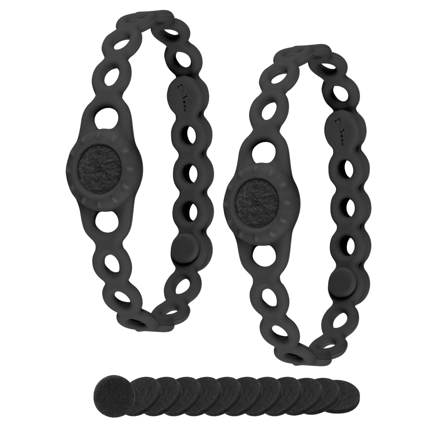 BONE Fragrance Chain (2 Packs), Aromatherapy Essential Oil Diffuser Bracelet, Adjustable & Skin-Friendly Silicone Wristbands for Kids & Adults (2-Pack Black + 16 Pcs Refill Pads)