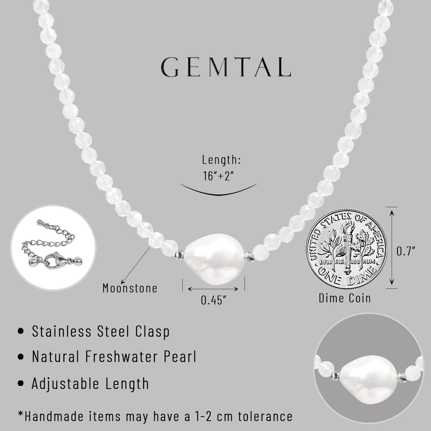 GEMTAL Pearl Necklaces for Women Trendy Single Pearl Necklace Moonstone Crystal Choker Natural Gemstone Beaded Necklace Jewelry for Women Mothers Day Valentines Gifts