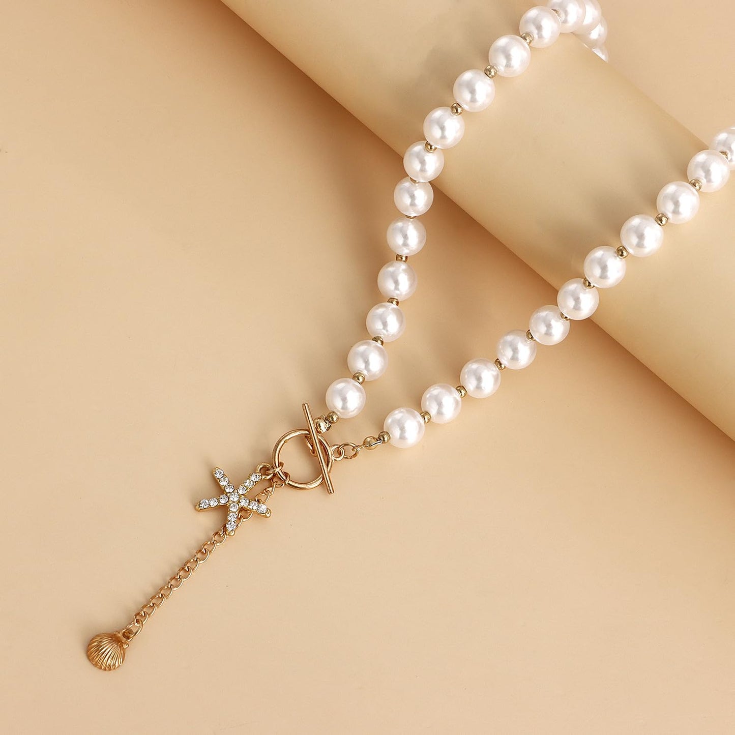 Lookray Starfish Necklace for Women Dainty Seashell Mermaid Charm Necklace Gold Layered Shell Beaded Necklace Boho Summer Beach Jewelry Mermaid Costumes Accessories StyleA