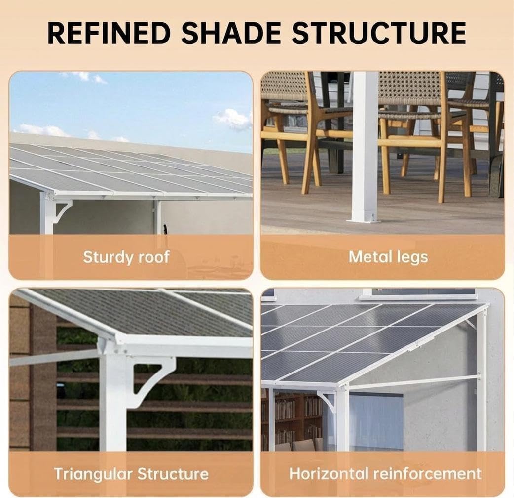 10'X20' Hardtop Wall Mounted Gazebo with Gutters & Galvanized Steel Roof, 60MPH Wind Resistance, Lean to Gazebo Pergola with Sloped Roof for Deck, Porch, Backyard and More, White