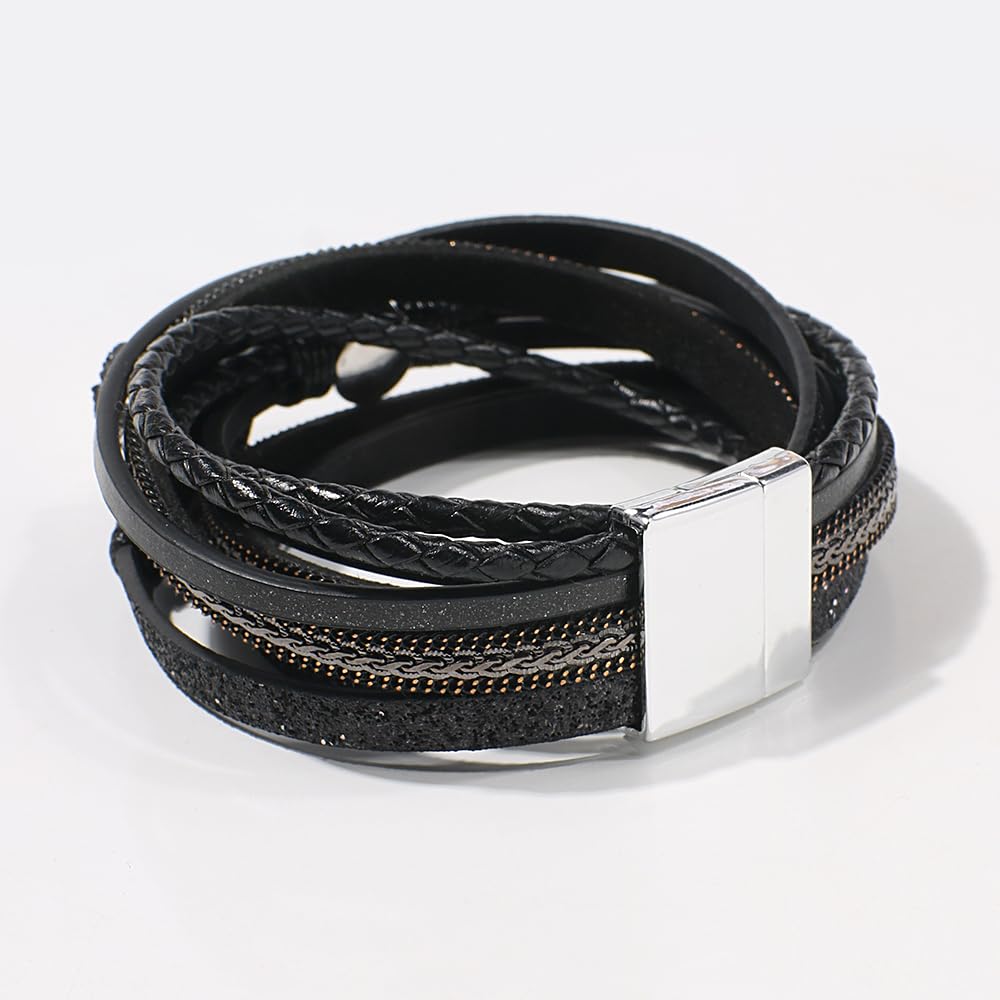 Artilady Leather Wrap Bracelet for Women - Handmade Clasp Bangle Bracelet with Pearl Beads Crystal Wristbands Jewelry Gift for Ladies and Mother