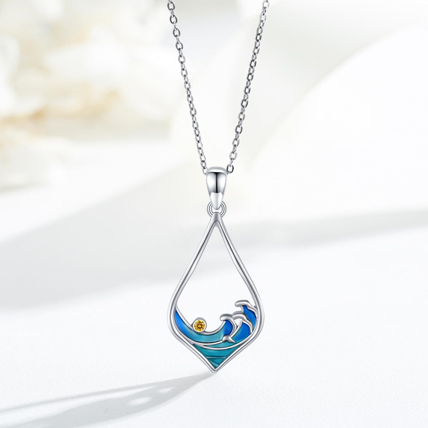 Twoowl Ocean Wave Necklace 925 Sterling Silver Beach Pendant Necklace Beach Jewelry Gifts for Women