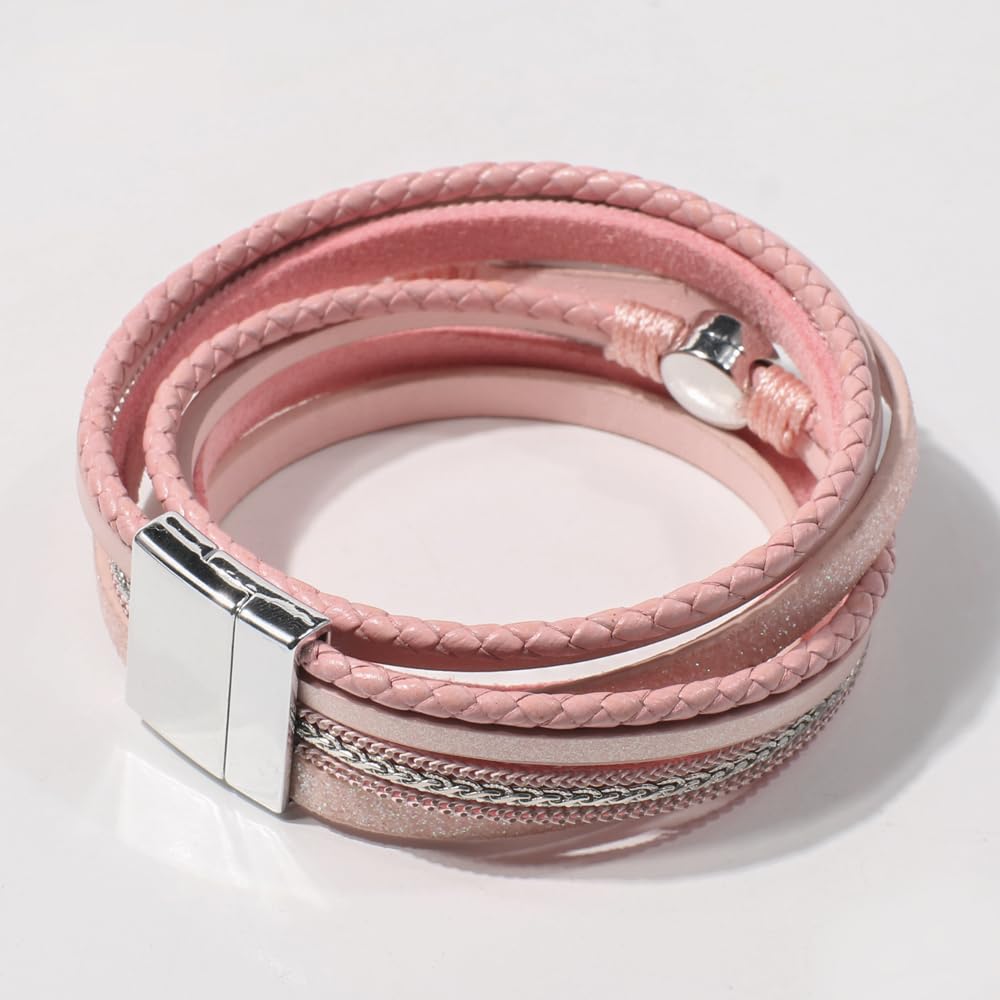 Artilady Leather Wrap Bracelet for Women - Handmade Clasp Bangle Bracelet with Pearl Beads Crystal Wristbands Jewelry Gift for Ladies and Mother