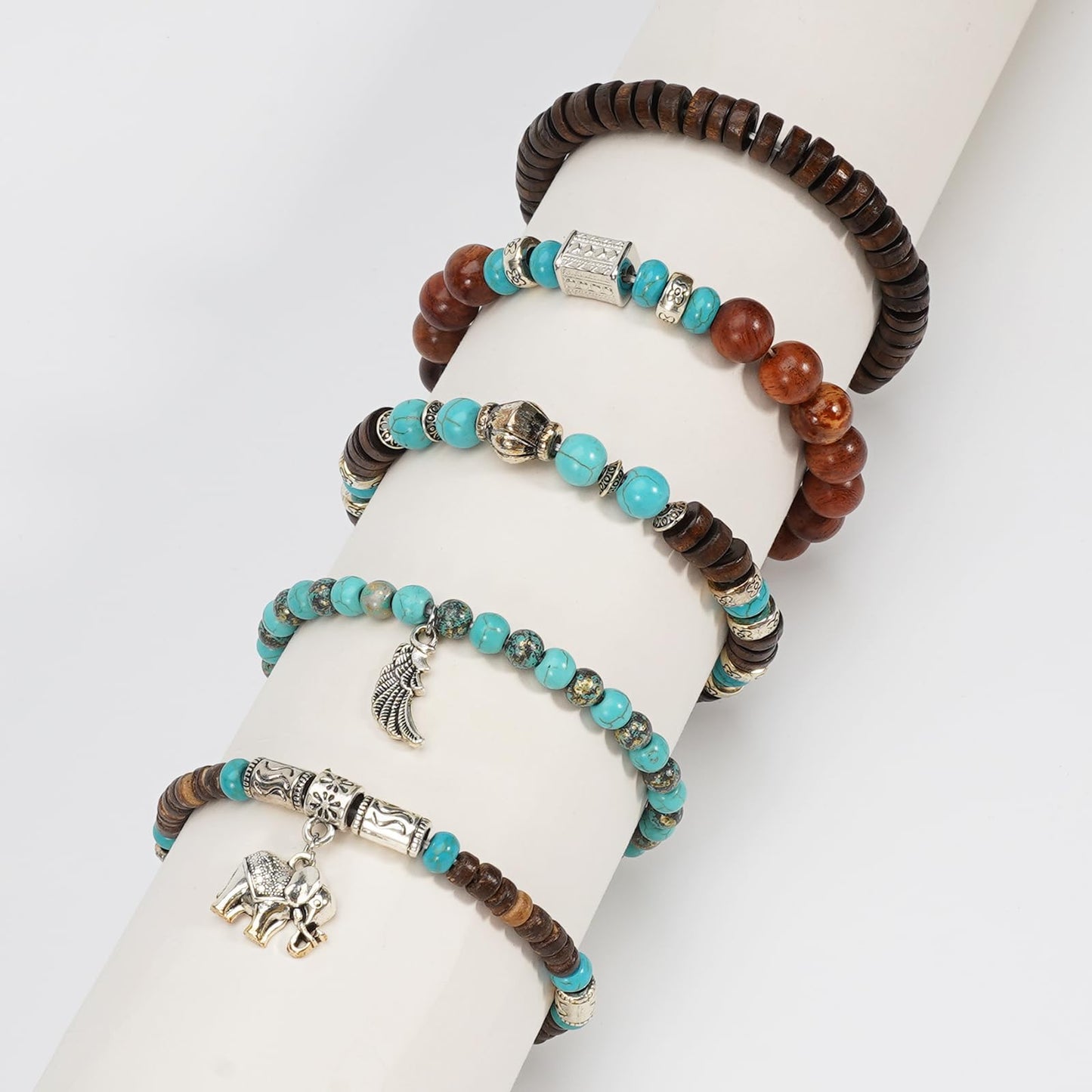 Briutn Bohemian Multilayer Bracelets Wood Beaded Retro Stretch Bracelet for Women Men