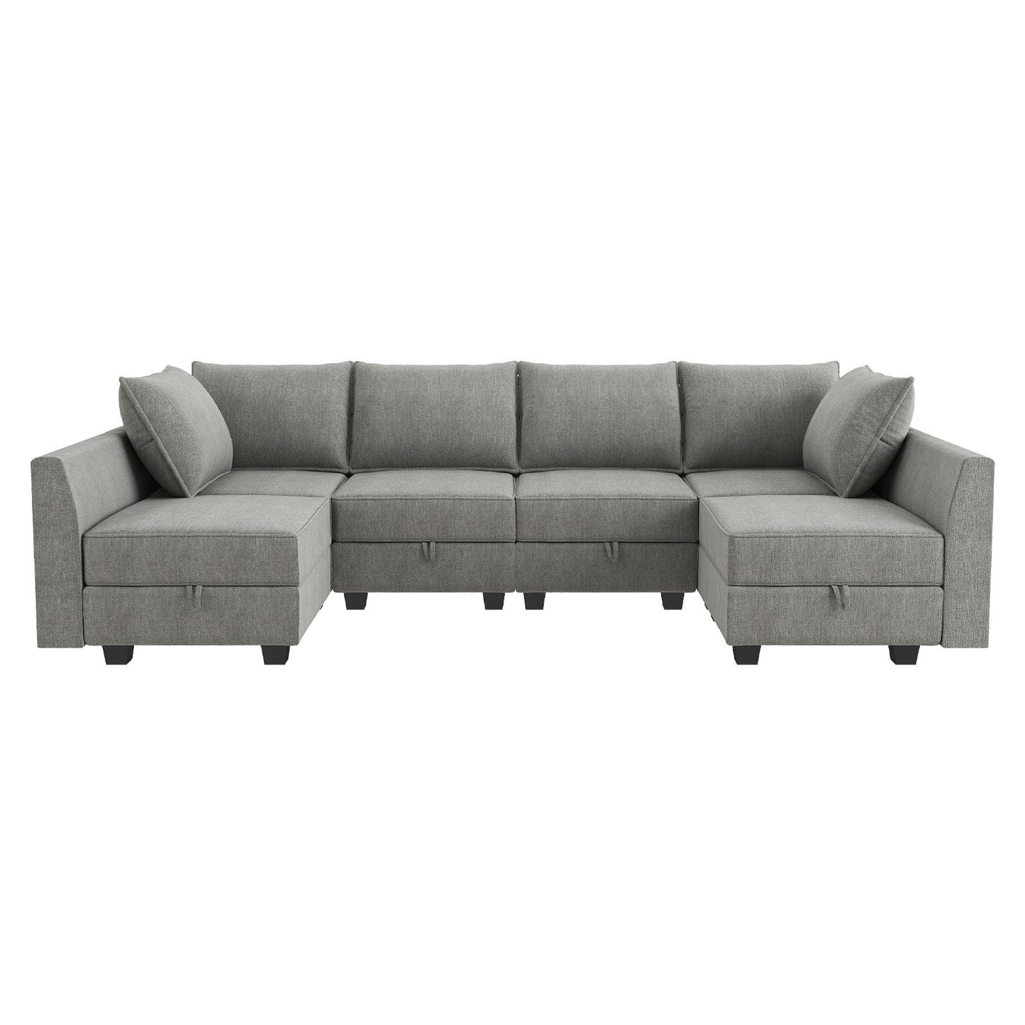 HONBAY Modular Sectional Sofa U Shaped Sectional Modular Sofa with Storage Convertible Sectional Couch for Living Room, Grey