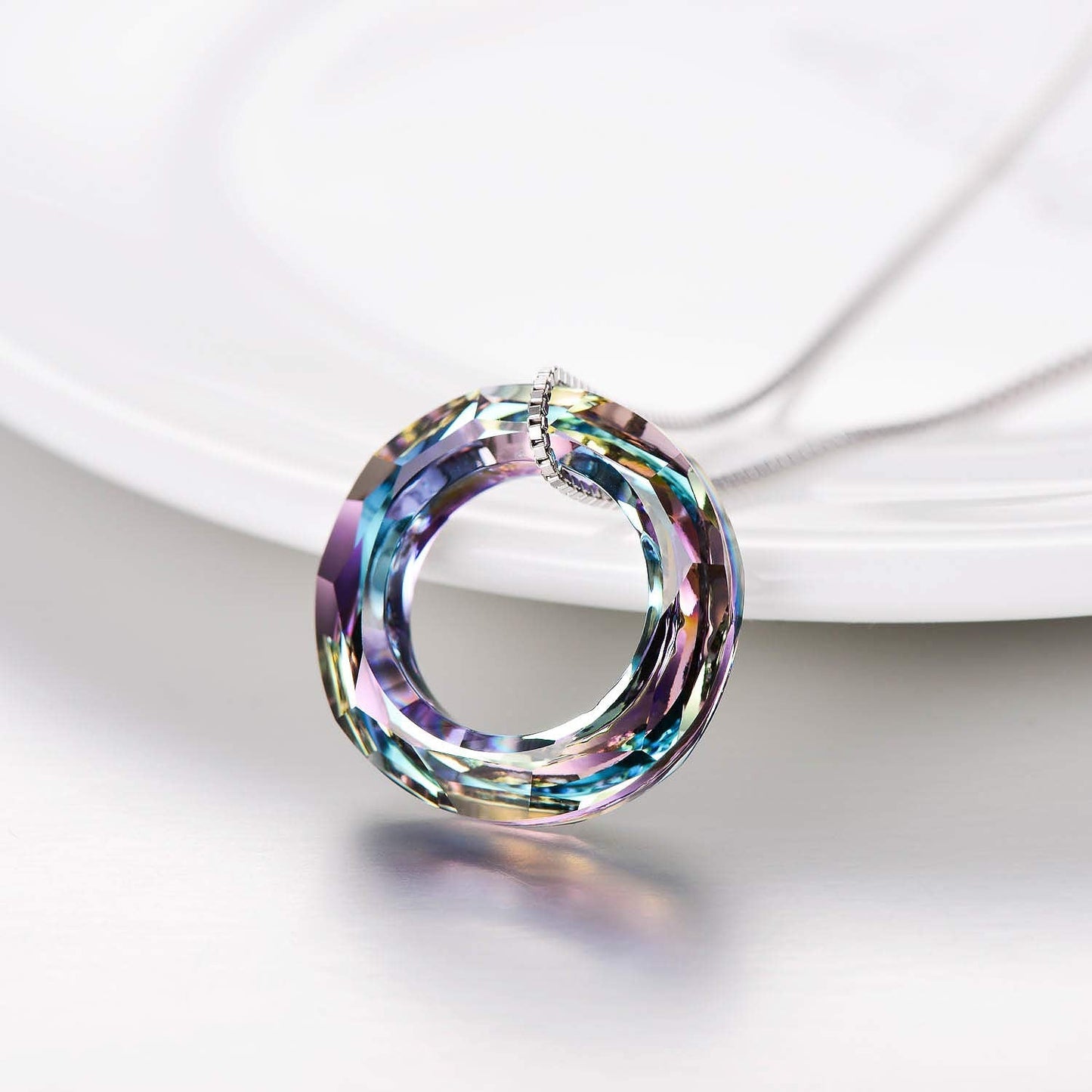 AOBOCO Circle Crystal Necklace 925 Sterling Silver Purple Crystal Pendant Necklace for Women with Austrian Crystal Jewelry for Women Christmas Birthday Holiday Gifts (Dia 0.78'' Circle Purple)