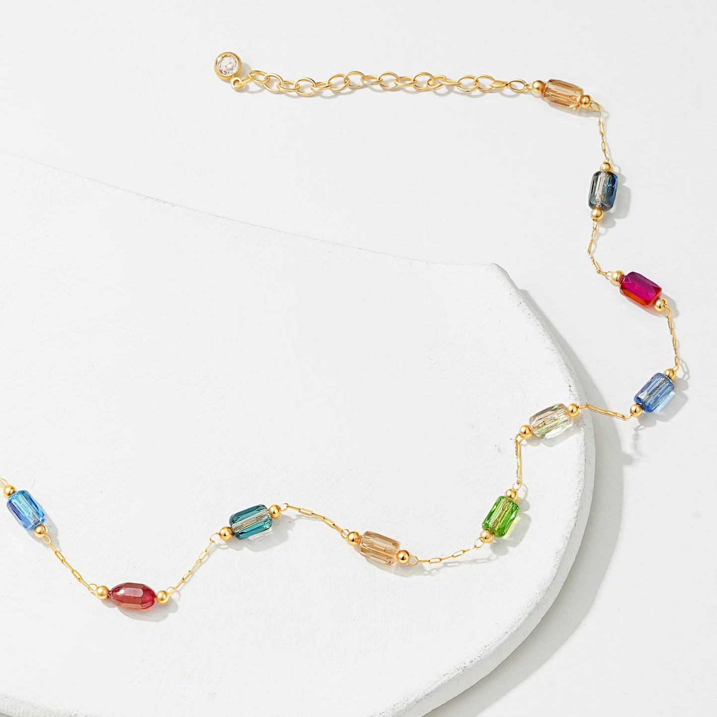 MTMY Beaded Necklaces for Women 14K Gold Plated Dainty Colorful Green/Rose Beaded Pearl Choker Necklace Delicate Boho Choker Necklace Jewelry Gift (mixed color cuboid)