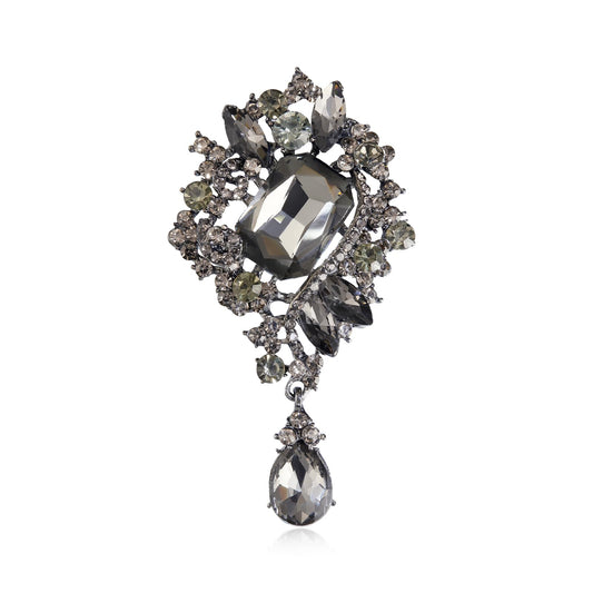 YOQUCOL Retro Black Austrian Crystal Big Brooch Pin for Women Large Flower Water Drop Shape Brooches Lapel Pins for Sweater,Coat Dress Accessories -106