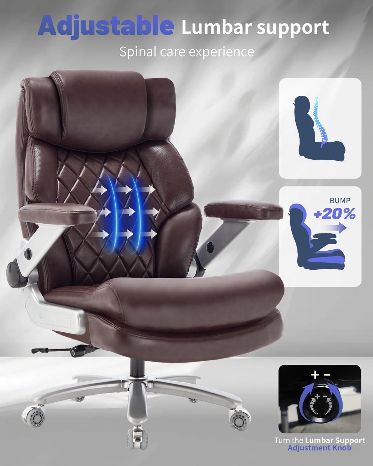 800LBS Big and Tall Office Chair for Heavy People, Heavy Duty Executive Chair with High Back, Extra Wide Seat and Adjustable Lumbar, Large Computer Desk Chair with 5D Flip Arms for Home Office