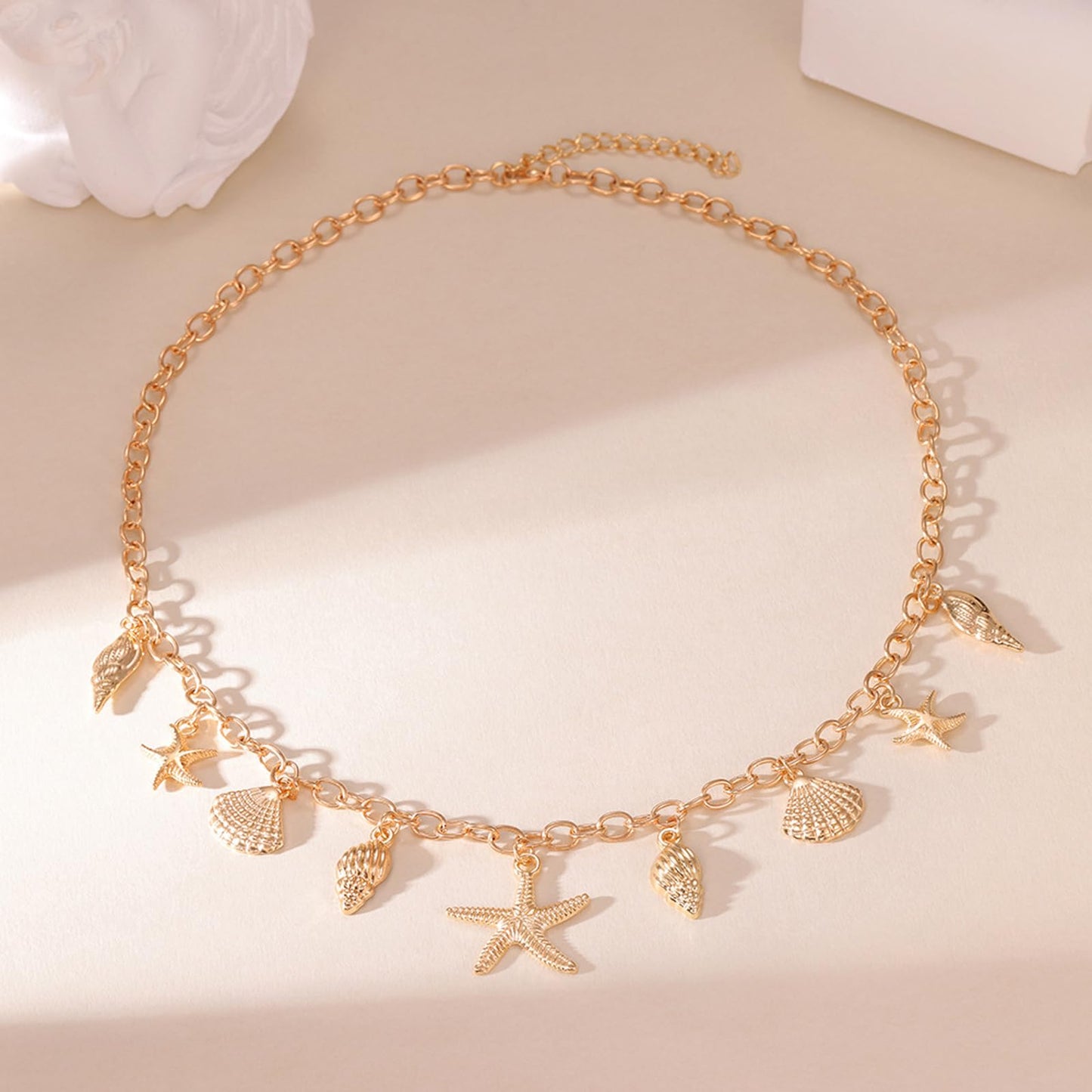Seashell Charm Necklace for Women, Gold Starfish Beach Jewelry Coastal Vacation Outfits Accessories Summer Dresses Trendy 2026