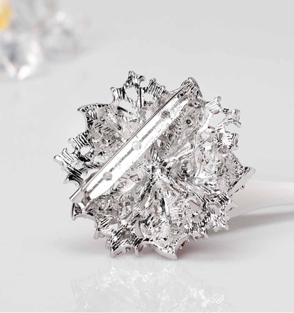 Ezing Fashion Jewelry Beautiful Silver Plated Rhinestone Crystal Brooch Pin For Woman (white)
