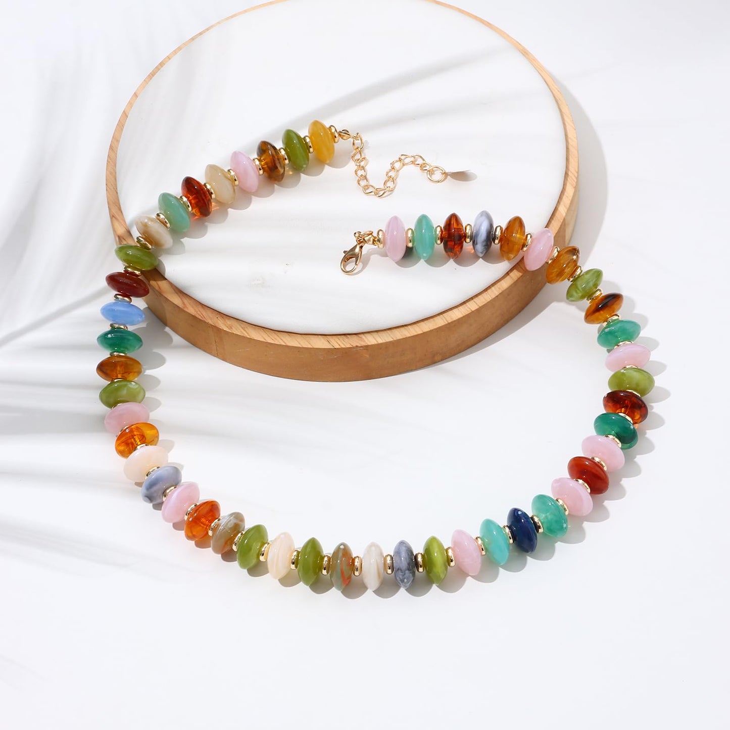 joymiao Chunky Necklace for Women Colorful Beaded Necklaces Resin Blue Mixed Beads Choker Gemstone Necklace Summer Beach Jewelry