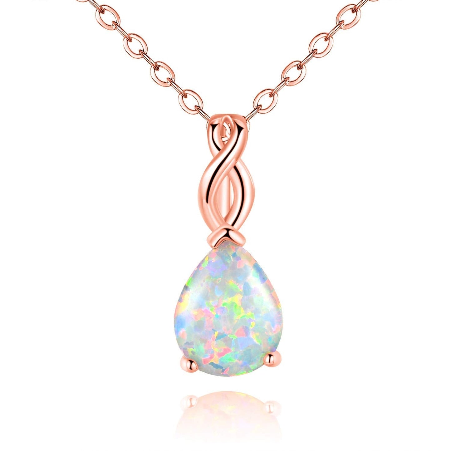 VOLUKA Teardrop White Fire Opal Necklace for Women 18K Rose Gold Plated October's Birthstone Gemstone Pendant Vintage Elegant Friendship Link Chains Choker Mother