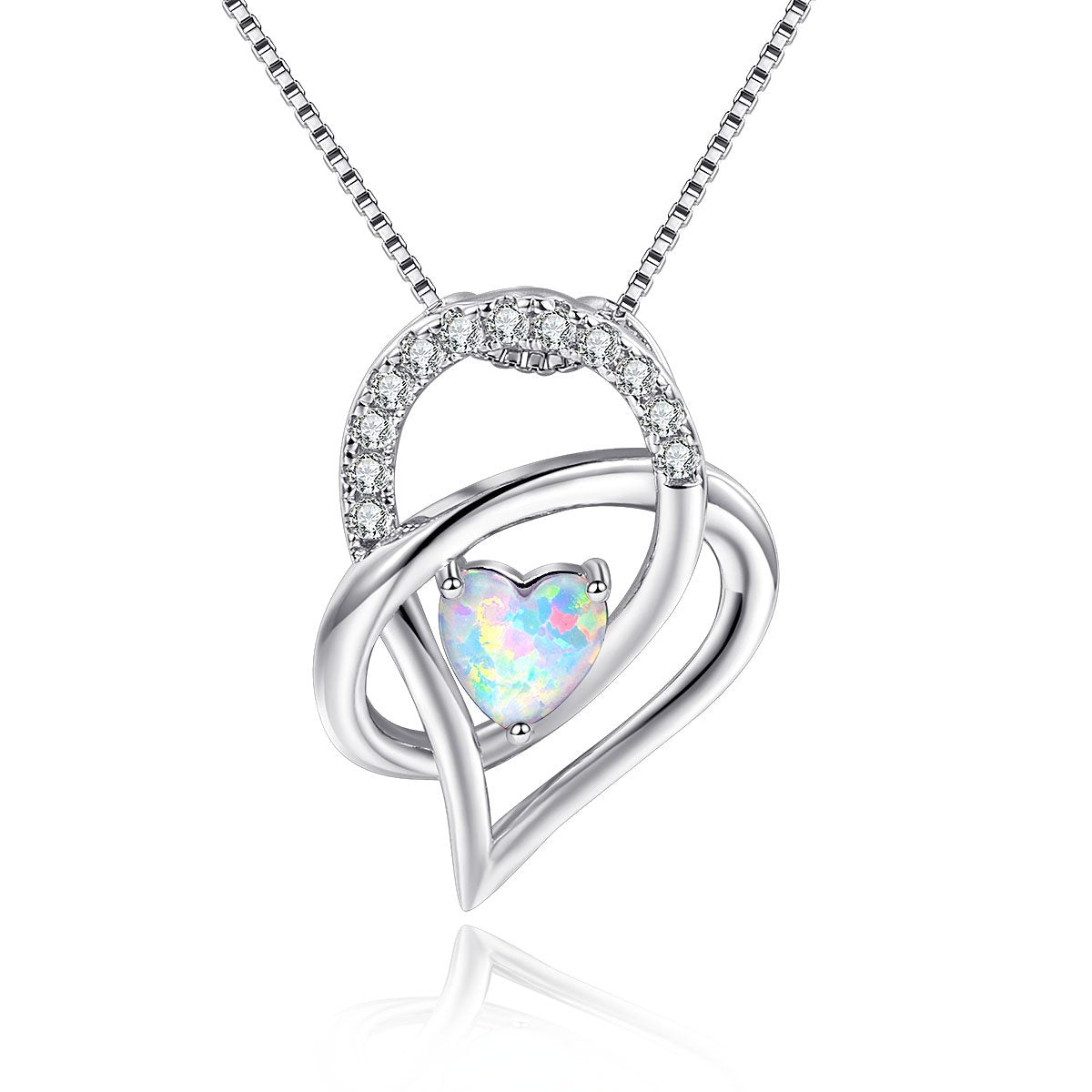 VOLUKA Opal Necklace Knot Heart Necklaces for Women Birthstone Infinity Forever Love Pendant Jewelry Gifts for Mom Daughter Girfriend Valentines Day Gifts