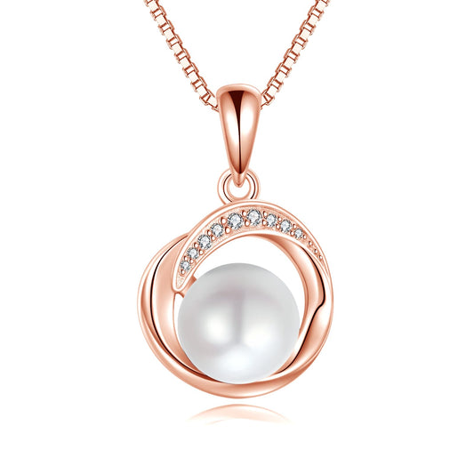 POPLYKE Single Pearl Necklaces for Women Rose Gold Plated 925 Sterling Silver 8mm Pearl Jewelry Gifts for Her 18+2 IN